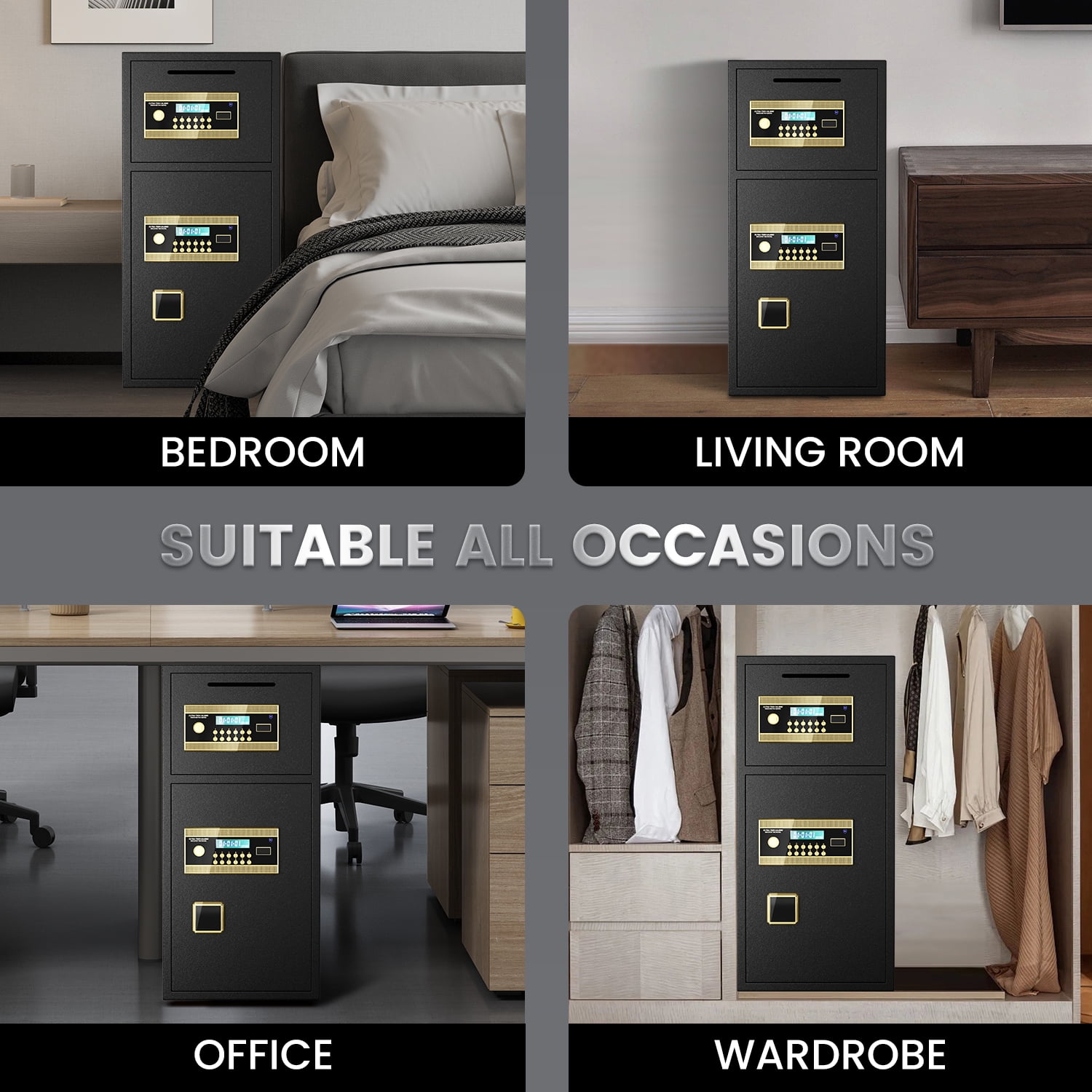 6.5 Cubic Feet Fireproof Drop Large Safe with Quick Access Slot, Anti-Theft Business Security Waterproof Safe with Digital Lock and Dual Alarm, Large Depository Safe for Money Valuables