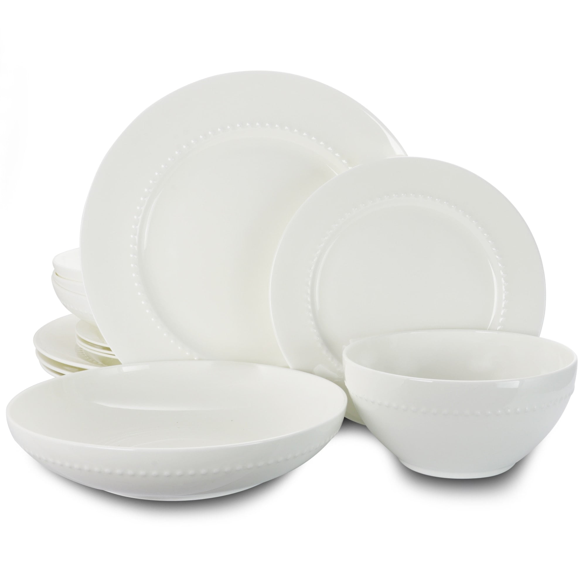 Gibson Elite Gracious Dining 16pc Bone China Double Bowl Dinnerware Set in White
