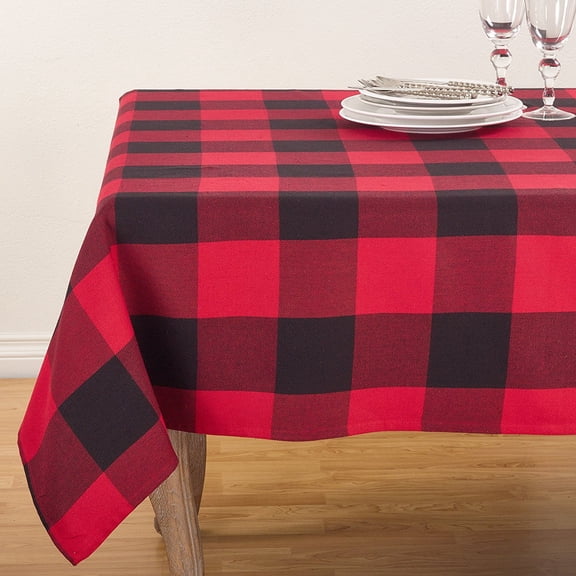 Fennco Styles Holiday Buffalo Check Plaid Design Cotton Tablecloth (65"x104" Tablecloth, Red)