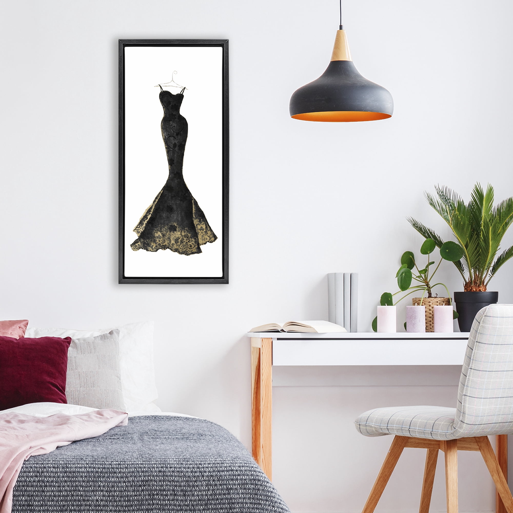 Stupell Industries Gilded Black Evening Gown Black Framed Floater Canvas Wall Art, design by Janet Tava