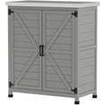 thumbnail image 1 of CoSoTower Garden Storage Cabinet, Outdoor Potting Bench Table with Metal Tabletop, Shelf and Double Doors, Grey, 1 of 7