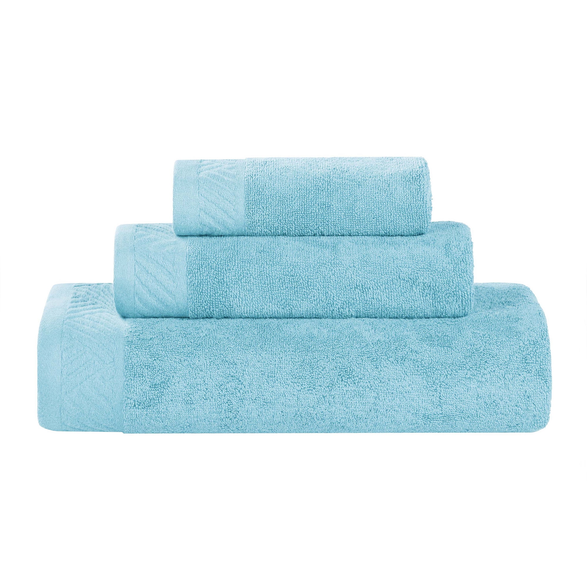 Superior Basketweave Egyptian Cotton Solid 3 Piece Towel Set, Sky Blue