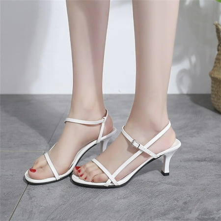 

〖Yilirongyumm〗 White 39 Sandals Women Fashion Spring And Summer Women Sandals Casual Style Elegant Buckle Mid Heel Shoes