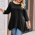 thumbnail image 4 of WTOBBY Plus Size Women's Solid Color Round Neck 3/4 Sleeve Tunic Top Basic Loose Fit Tee for Full Figure Comfort Everyday Fall Fashion,Black XL, 4 of 5