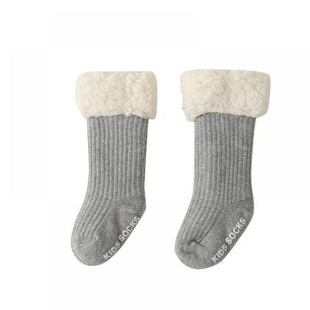 

SYNPOS 0-3 Years Toddler Girl Boy Sherpa-lined Fuzzy Socks Anti Skid with Grips Baby Girl Boy Christmas Socks Kids Slipper Socks(1pair)