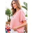 thumbnail image 4 of Ruffle Mock Notched Neck Short Sleeve Solid Top, 4 of 5