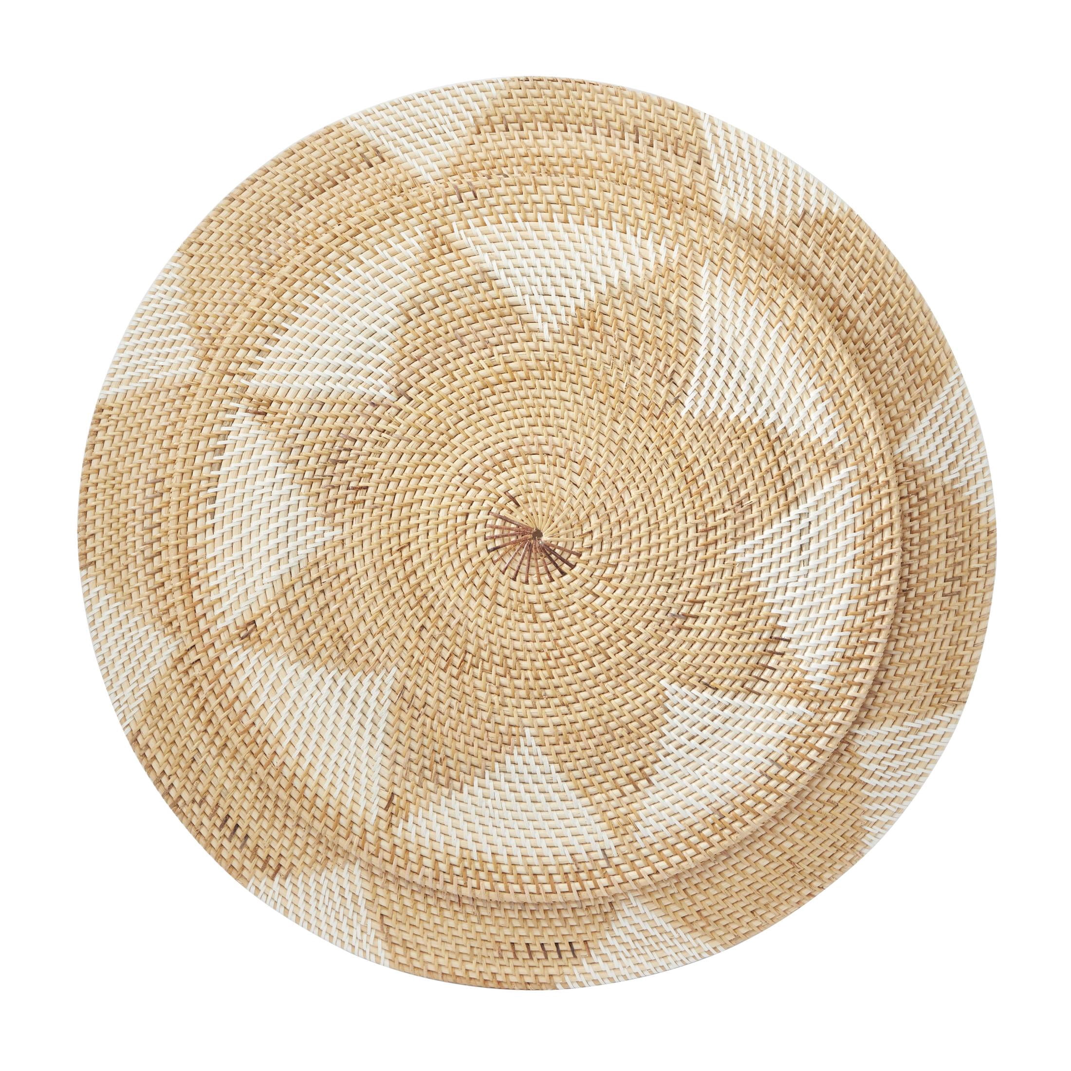 DecMode Light Brown Rattan Handmade Woven Floral Basket Plate Wall Decor (3 Count)