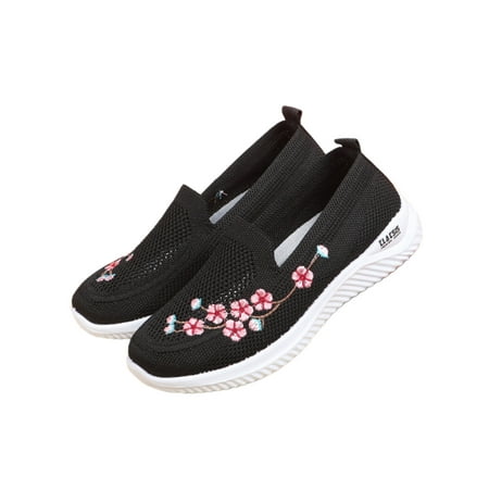 

Woobling Women Sneakers Comfort Casual Shoes Knit Upper Flats Non-Slip Sock Sneaker Travel Sports Walking Shoe Black 7.5