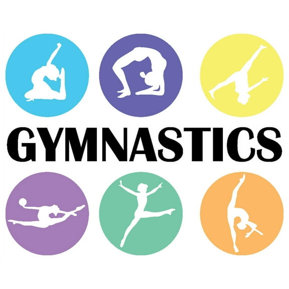 Removable Chakra Style Floor Exercises Gymnastics Vinyl Decoration Multicolored Gymnasts Orbs Design Adhesive Home Gym Art Wall Decal - 20" x 28" Kids Girls Teens Bedroom Gymnastics Sport Wall Sticker