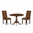 thumbnail image 6 of East West Furniture DMEN3-MAH-66 3 Piece Modern Dining Table Set Consists of 1 Drop Leaves Wooden Dining Table and 2 Brown Faux Leather Dining Chairs High Back with Nail Heads - Mahogany Finish, 6 of 10