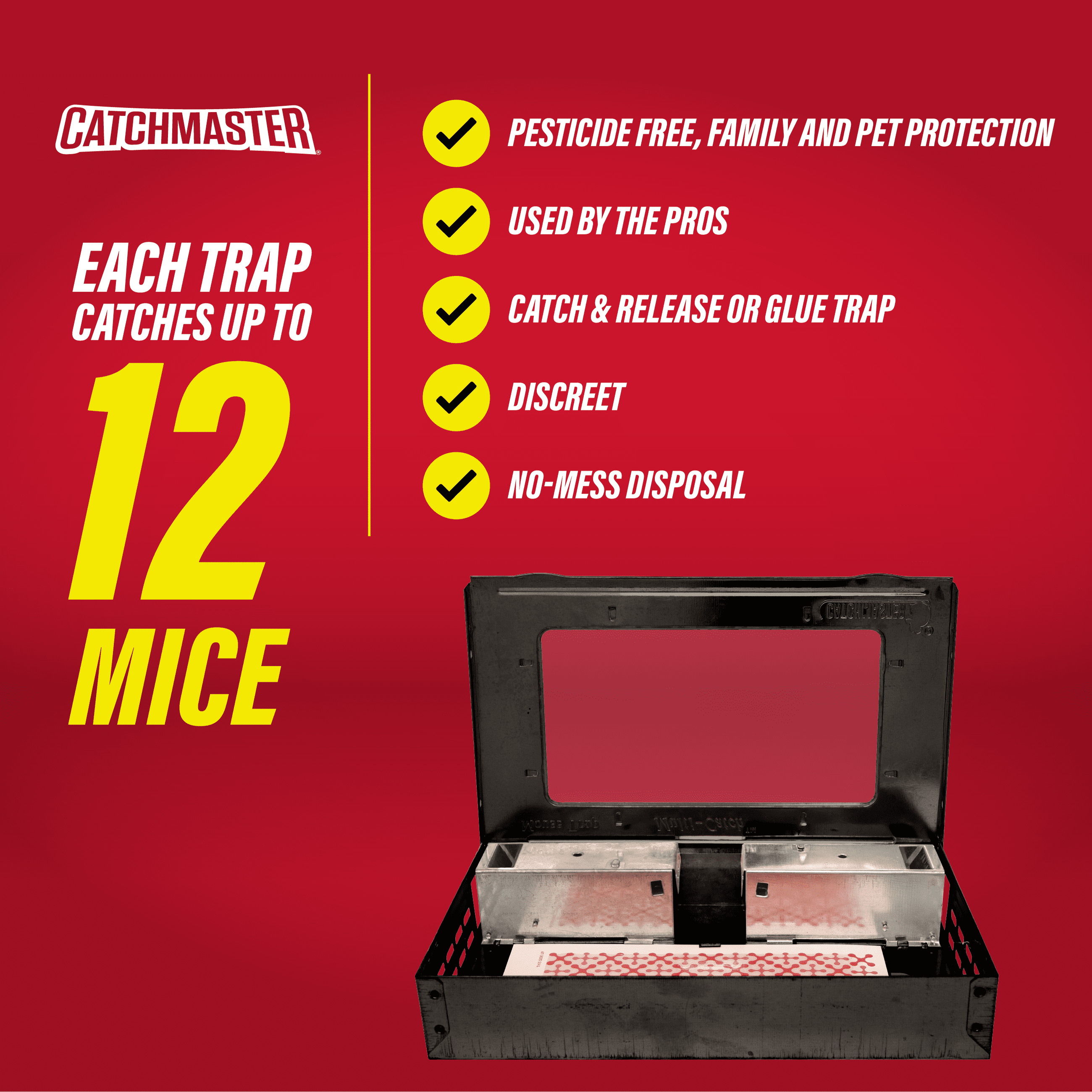 Catchmaster Multi-Catch Mouse Trap 1Pk, Humane Mouse Trap for Home with Glue Board (Black)