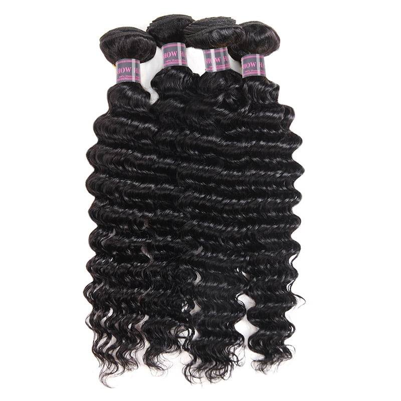 Allove 4 Bundles Peruvian Deep Wave Human Hair Bundles Weave