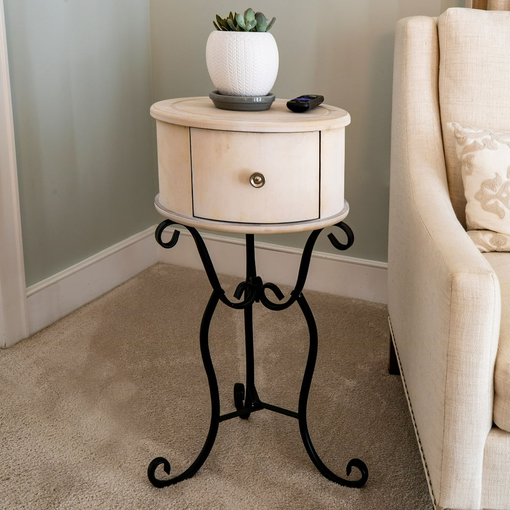 Wilson 1Drawer Wood and Metal Round Side Table