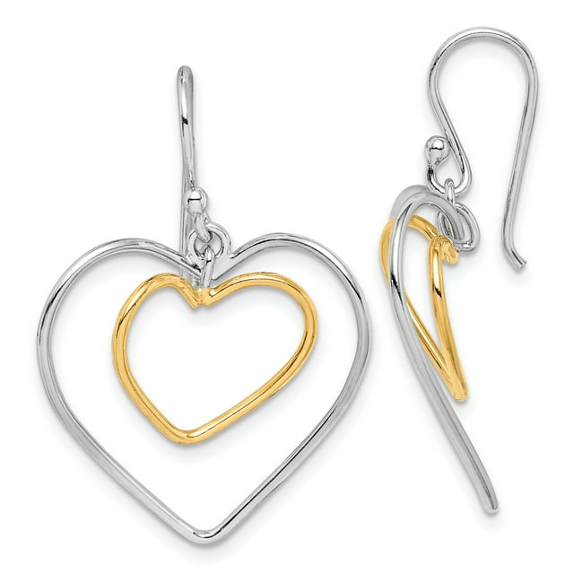 Boucles d'Oreilles Pendantes à Fil Cœur Double en Argent Sterling 925 Or Amour