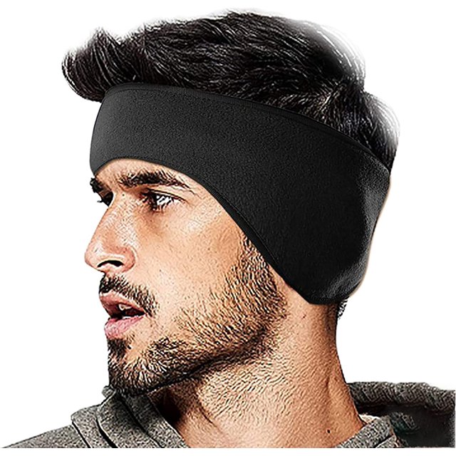 Negro - Diadema para deportes de invierno, Diadema elástica para hombres y mujeres, Banda para el sudor cálida, Orejeras de lana elástica para yoga, tenis, ciclismo, correr (1 unidad)