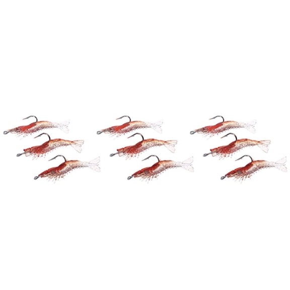 9Pcs 6cm/3G Artificial Fishing Lure  Shrimp Prawn Soft Bait Fishing Tackle Noctilucent  Lifelike with Hook