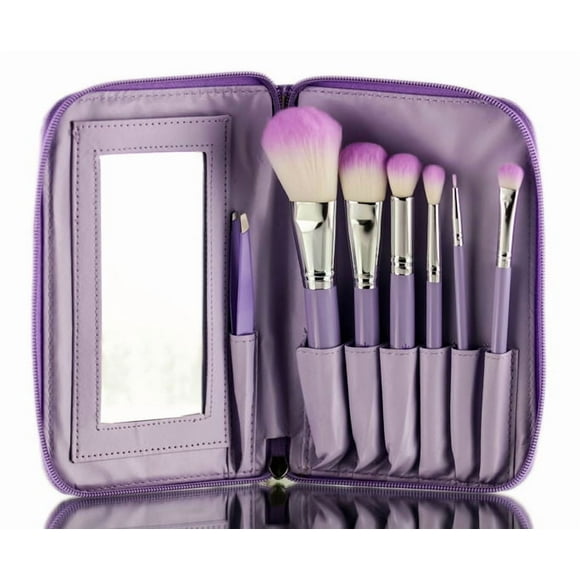 Juego de cepillos cosméticos Abib Crown Brush Purple HD, 7 piezas con espejo