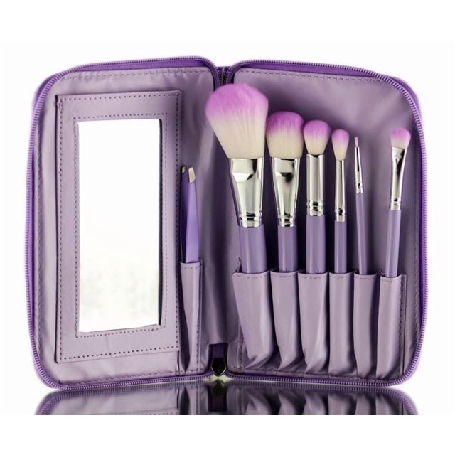 Juego de cepillos cosméticos Abib Crown Brush Purple HD, 7 piezas con espejo