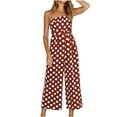 thumbnail image 2 of Summer Saving Wycnly Jumpsuits for Women Dressy Beach Boho Spaghetti Strap Long Jumpsuits with Belt Summer Square Neck Sleeveless Polka Dots Print Maxi Trendy Rompers Wine l, 2 of 6