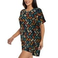 thumbnail image 2 of Naloa Retro Tape Women's Short-Sleeved Pajama Set, Loungewear, Summer pajamas, Breathable Cozy - Medium, 2 of 9