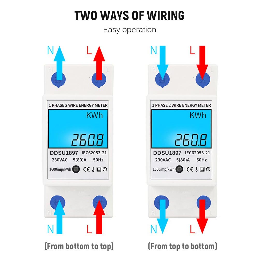 Digital Electric Energy Meter Single Phase DIN Rail Electricity Meter One Phase Two Wire Multifunction Electrical Meter