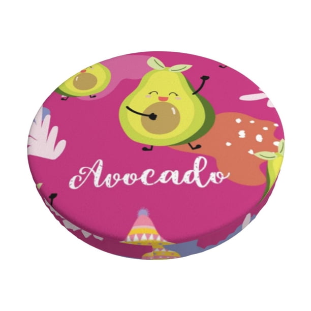 Disketp Pink Green Avocado Funda Redonda para Taburete, Funda de Cojín para Silla de Bar Suave y Elástica-12 inch