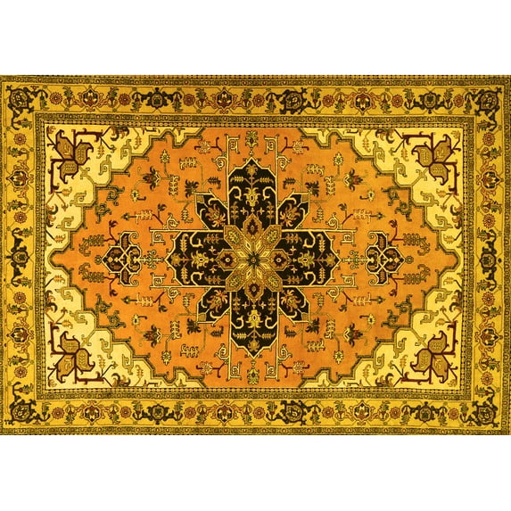Ahgly Company Machine Washable Indoor Rectangle Persian Yellow Traditional Area Rugs, 3' x 5'