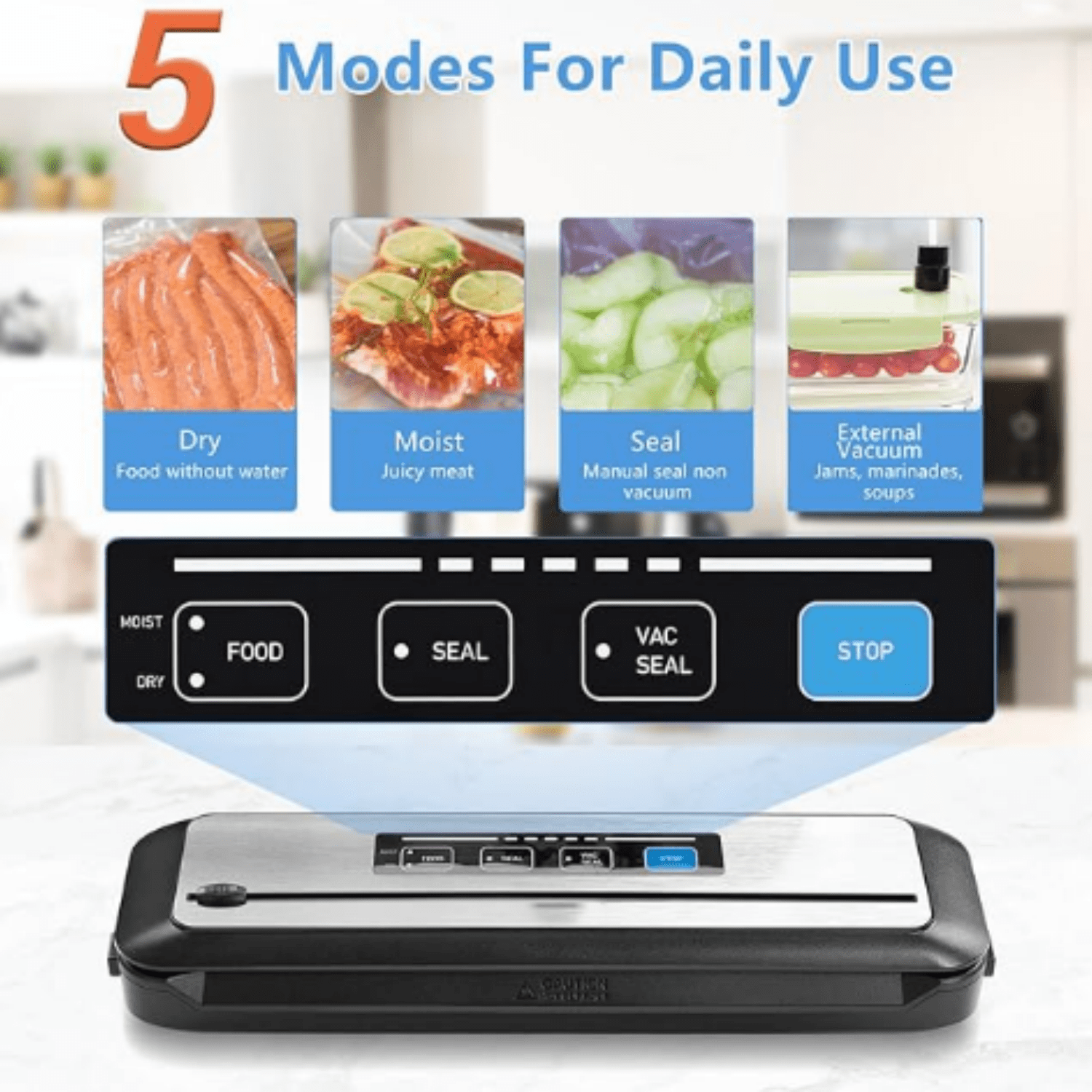 Vacuum Sealer Machine with Starter Kit, Automatic PowerVac Air Sealing Machine for Food Preservation, Dry & Moist Sealing Modes,Built-in Cutter,Easy Cleaning Storage