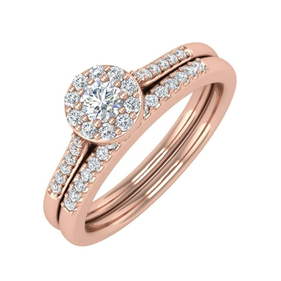 3/8 Carat Diamond Halo Bridal Ring Set in 10K Rose Gold (Ring Size 7.5)