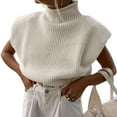 thumbnail image 5 of comerut Fall Spring Sweater Sleeveless Knitted Loose Pullover with Shoulder Pads Keep Warm Turtleneck Solid Color Lady Sweater Women Clothing, 5 of 8