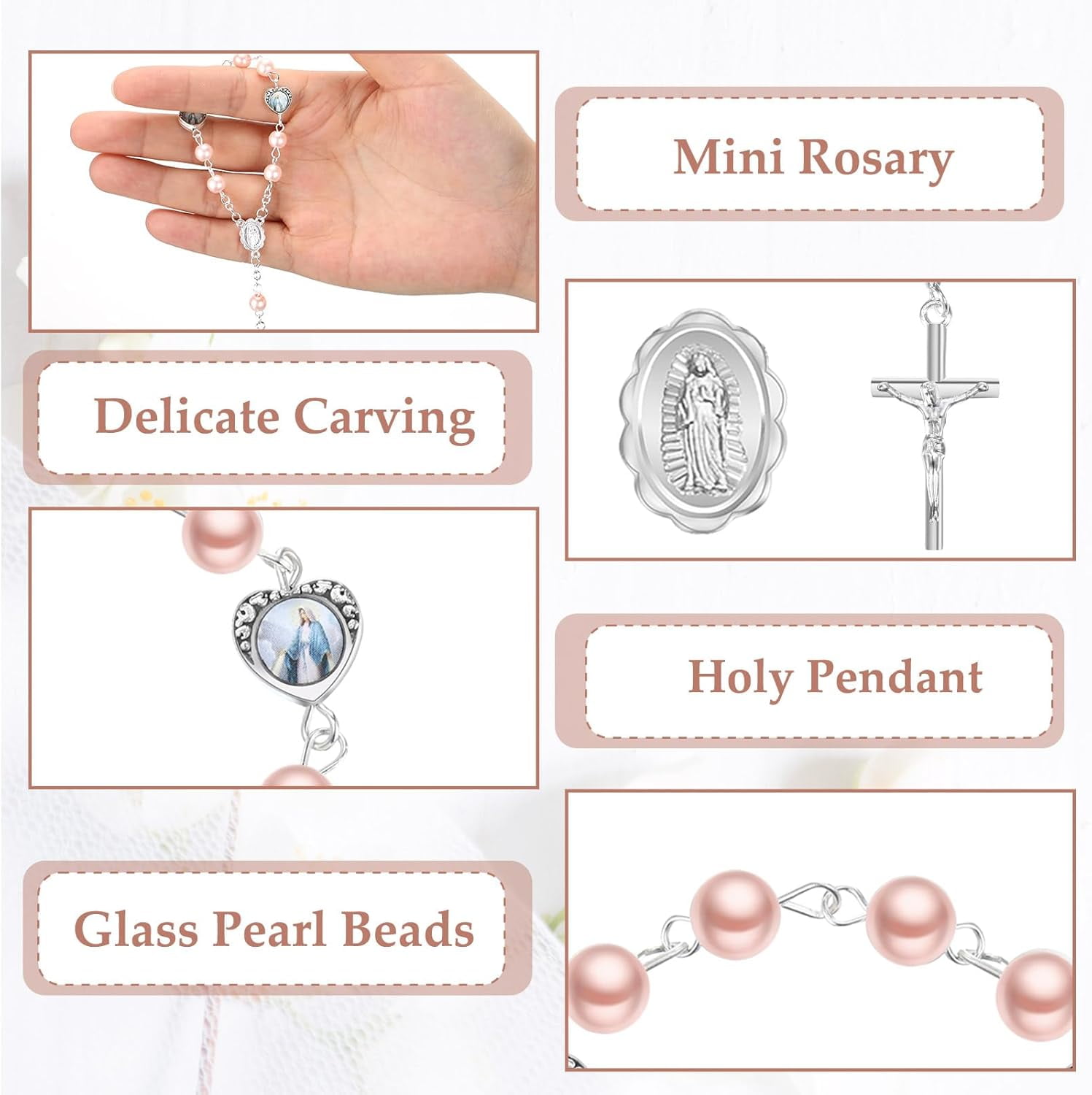 Dalrosia Mini Rosary with Organza Bags Faux Pearls Baptism Rosary Baptism Favors for Guests Catholic Finger Rosary for Christening Weddings Party Favors First Communion Gift