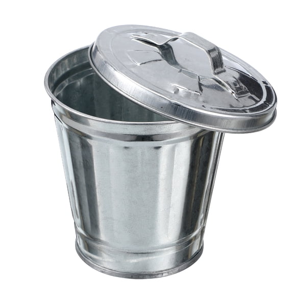 Mini Trash Can with Lid, Wastebasket Small Metal Buckets with Lids Tabletop Metal Rubbish Bin Flower Pot Pen Holde Trash