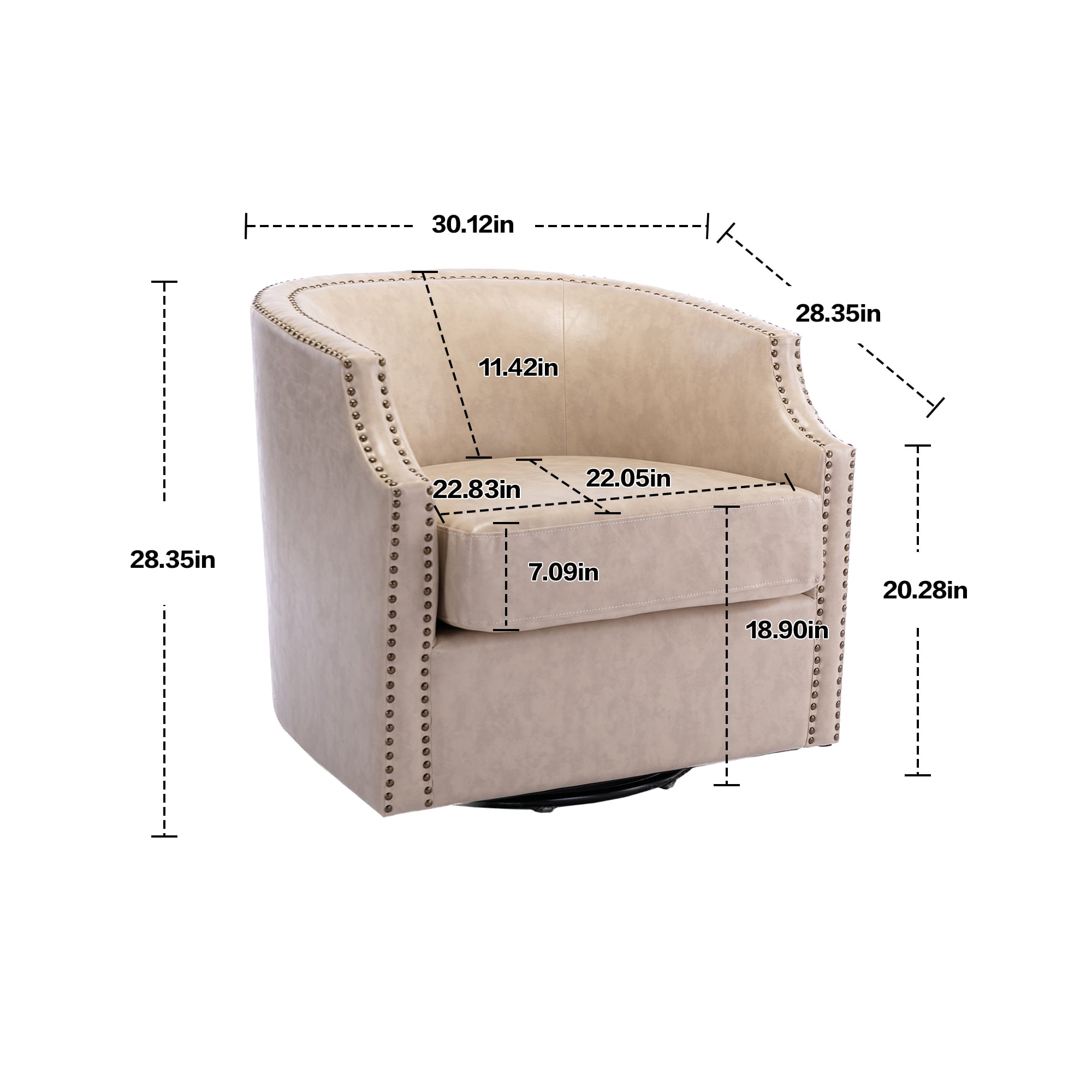Lunale Leather Swivel Accent Barrel Chair, Club Chair Comfy Reading Armchair, Camel