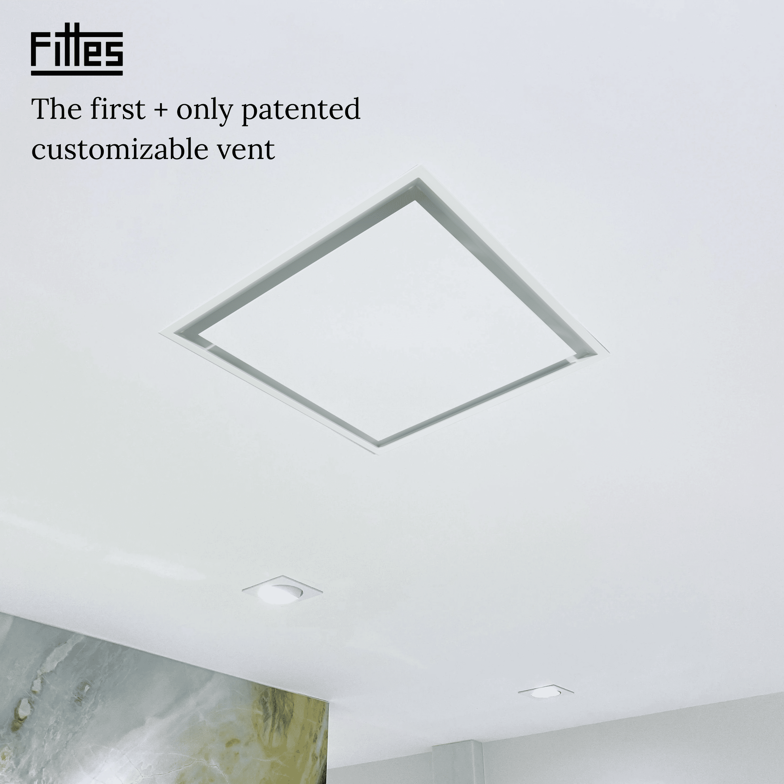 Fittes Framed Exhaust Mount [Lite], Minimalist ABS Plastic Bathroom Ventilation Fan Upgrade Cover for Wall or Ceiling, Easy 15-Min DIY Install, – 14"x14" – Cotton White