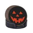 thumbnail image 2 of Posavasos de cuero de 6 piezas, divertido letrero redondo de calabaza de Halloween para decoración de fiesta de Halloween, posavasos para bebidas, tapete para taza, regalo de inauguración de la casa,, 2 of 7