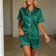 thumbnail image 2 of FAIWAD Satin Pajamas for Women Short Sleeve Sleepwear Pjs Sets 2 Piece Button Down Loungewear Matching Shorts, 2 of 7