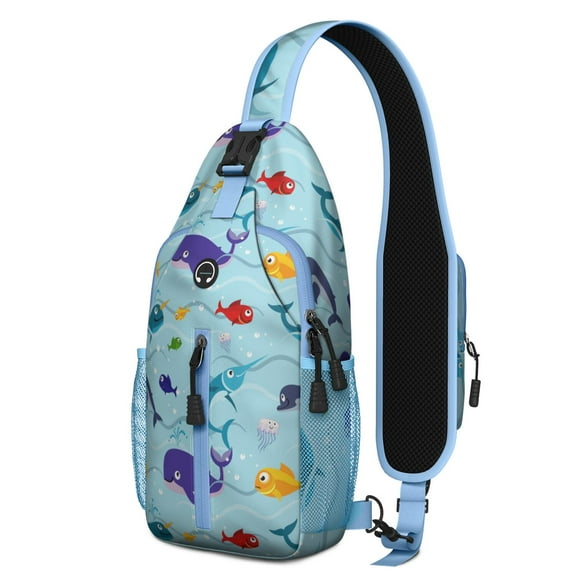 Crossbody Sling Backpack for Women Men Narwhal and Other Creatures Blue Sea Shoulder Sling Crossbody Casual Chest Bag for Travel Sports Running Hiking