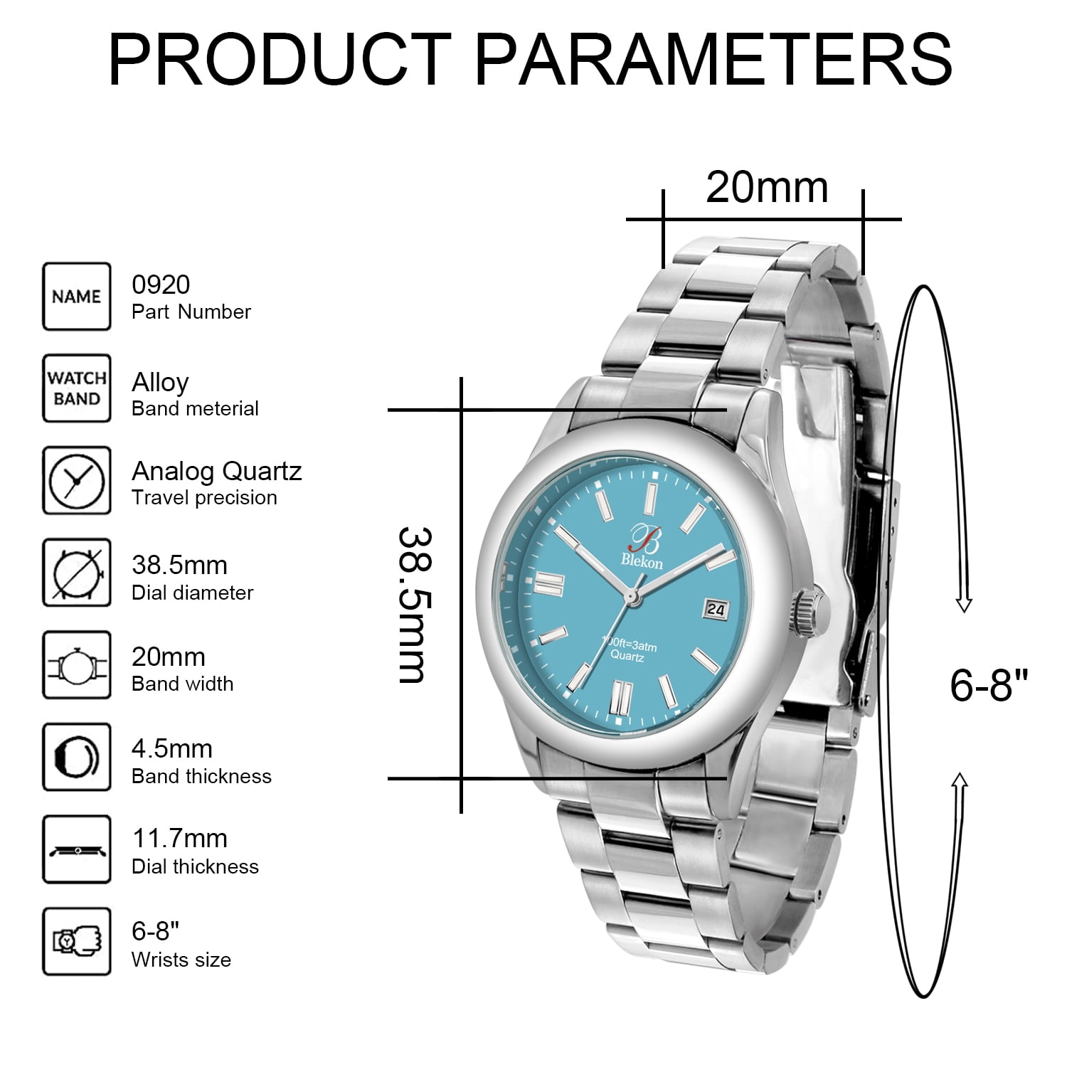 Blekon Original Stylish Bracelet & Leather Watch Set - Elegant Timepiece for Everyday and Special Occasions - (Aqua)