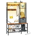 thumbnail image 2 of Hall Tree Coat Rack with LED Lights,Modern Coat Rack with Bench Shoe Storage and Removable Coat Hooks 5 in 1 Large Organizer with Storage Basket for Entryway Hallway Bedroom (Brown), 2 of 7