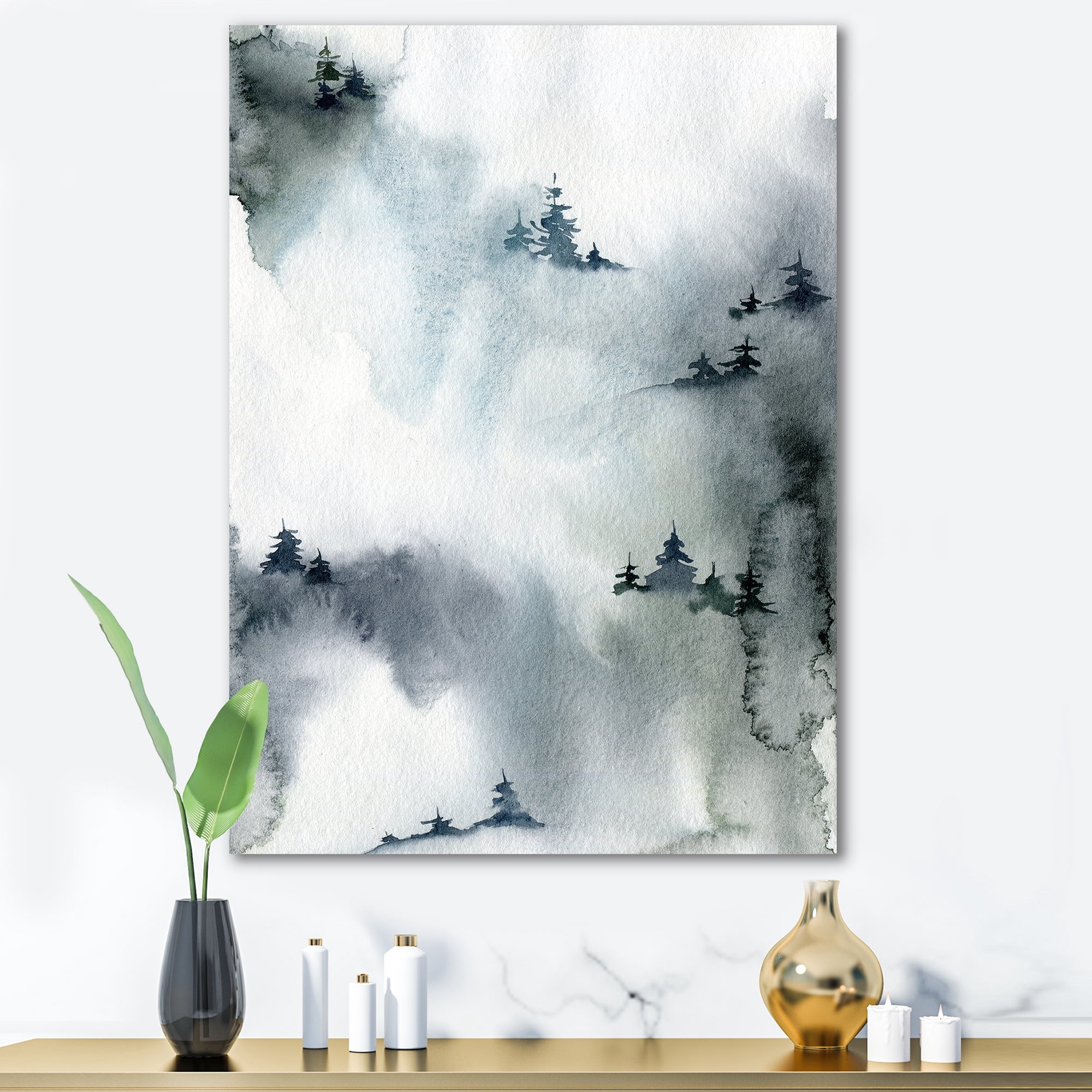 Designart ' Minimalistic Snowy Fir Trees With Winter Forest ' Modern Canvas Wall Art Print
