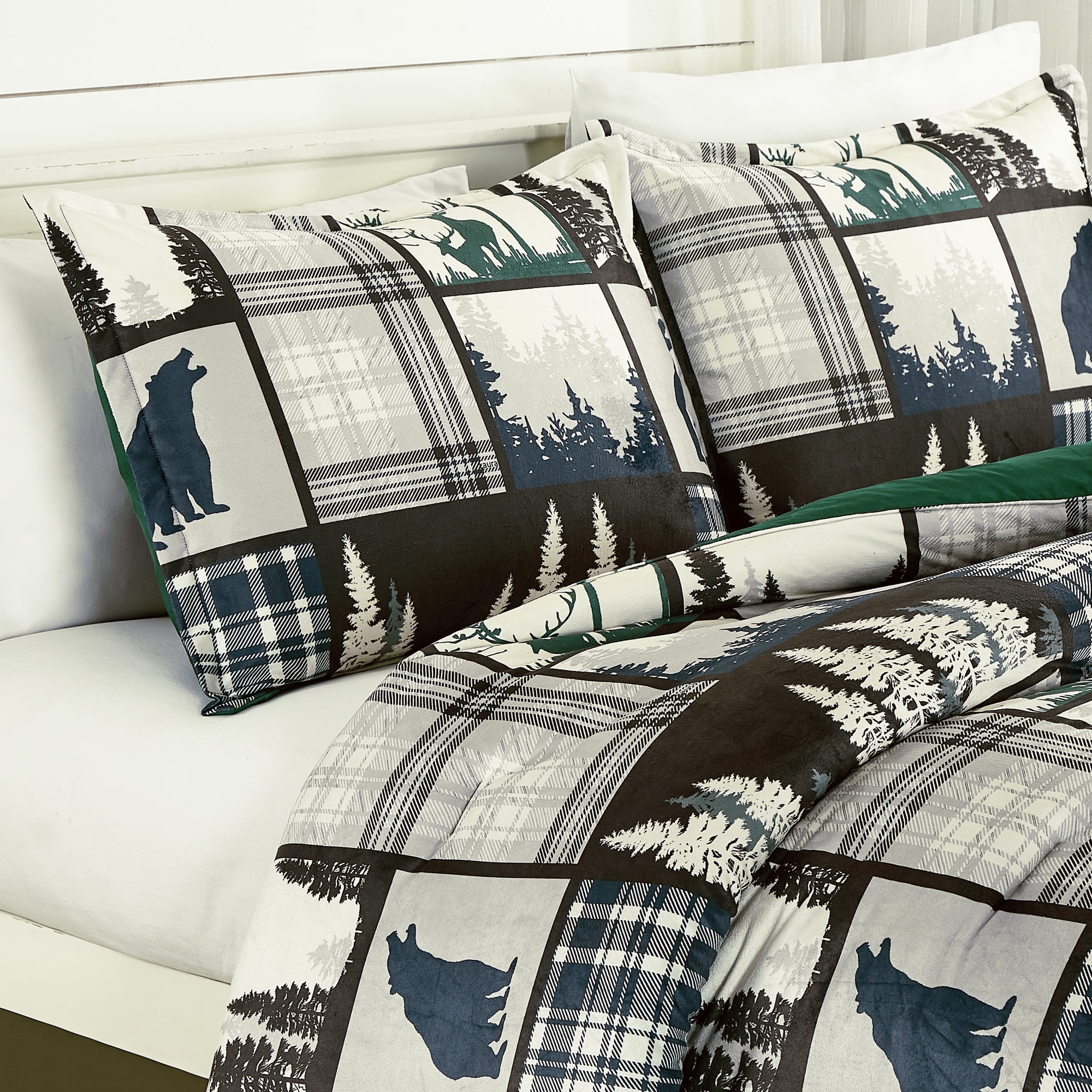 EvJK 5-Piece Velvet Sherpa Comforter Set – Wild and Free Cabin Lodge Bedding, Soft & Cozy Comforter with Matching Shams and Decorative Cushions, King