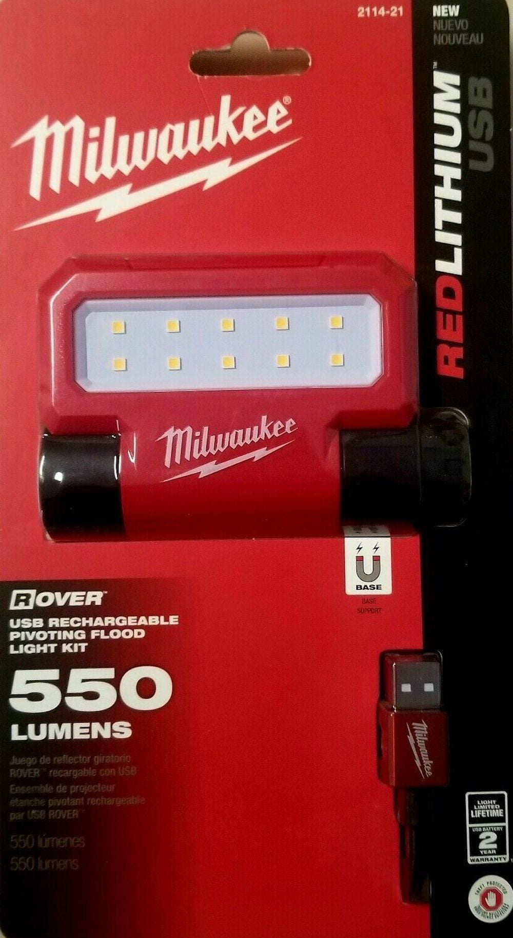 Details about   Milwaukee 550 Lumens LED Rechargeable Pivoting Flood Light 