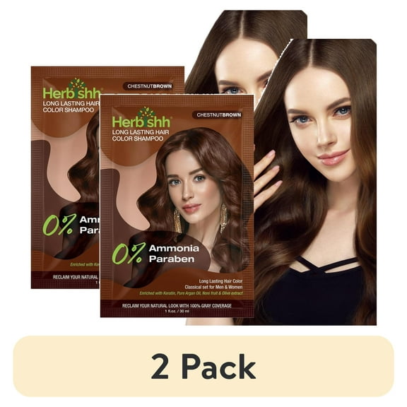 (2 pack) Herbishh Chestnut Brown Color Shampoo for Gray Hair, Hair Dye Shampoo 3 in 1, 100% Grey Coverage for Men & Women, Long-lasting & Travel-friendly, Ammonia-free, 30 ml (Pack of 1)