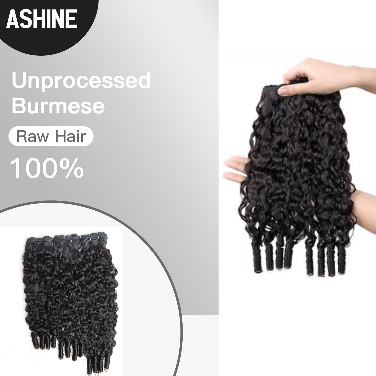 ASHINE Burmese Curly Bundles Human Hair 10A Brazilian Virgin 28 inches Double Weft Natural Black Color Glueless for Women
