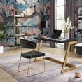 thumbnail image 2 of Bibse Writing Desk - High Gloss Lacquer Finish Top, Polished Stainless Steel Base, Geometric Legs, Black Gold Accent, 2 of 10