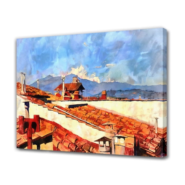 Póster de pintura decorativa de techos rojos, lienzo para pared, arte para sala de estar, dormitorio, estilo marco, 20 x 30 cm