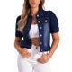 thumbnail image 1 of CHAQUETA DE JEAN PARA MUJER INSPIRE CHIC CON MANGAS CORTAS Y PUFF, CUELLO CAÍDO, NEGRO AZUL XL, 1 of 6