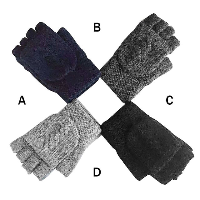 1 Paire de Gants Tricotés à Tige Rabattable Gants d'Hiver pour l'Extérieur Gants d'Hiver Randonnée Camping Chauds Mitaines Sans Doigts en Coton, Gris Foncé