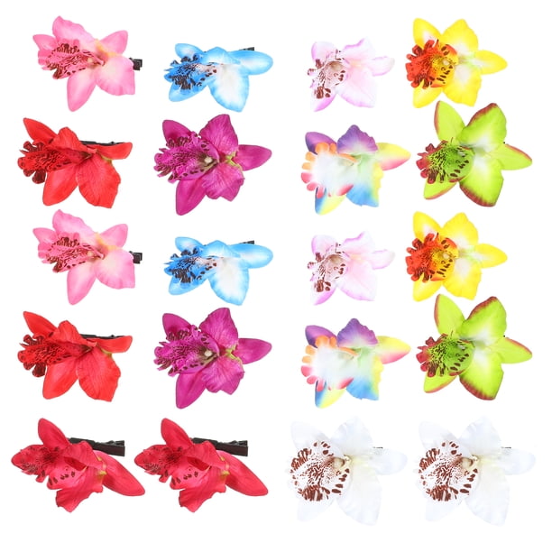 KAKOWELY 20 pinzas para el cabello con orquídeas hawaianas, pinzas decorativas florales, accesorios para el cabello con flores de orquídea