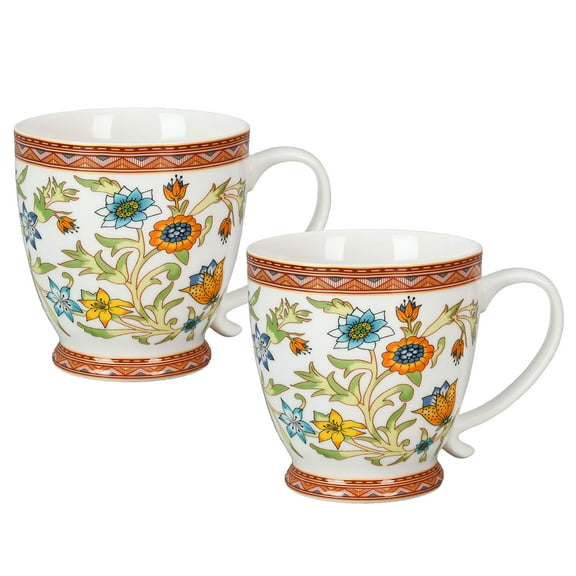 STP GOODS Fleurs des Prairies Bone China Mug Set of 2 in Gift Box, Bone China Mug Set